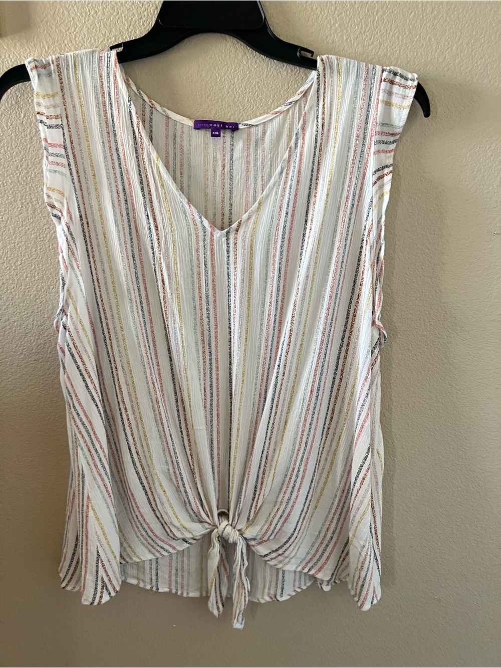 West Kei Striped V-Neck Tie-Front Camisole in White and Multi